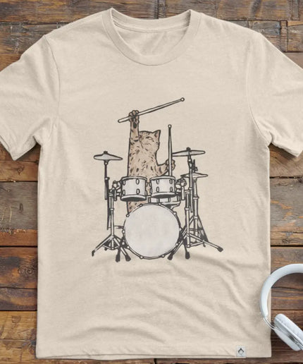Cat Drums Sketch T-Shirt